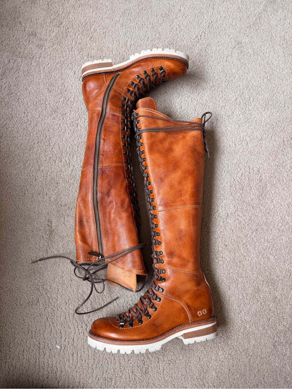 BED|STU x Free People Victory (Lustrous) Pecan Tall Lace-Up Leather Boots - Picture 4 of 15